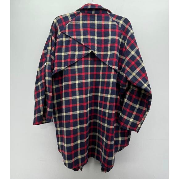 Andree By Unit Navy Blue Red Cream Plaid Flyaway Flannel - Picture 2 of 6